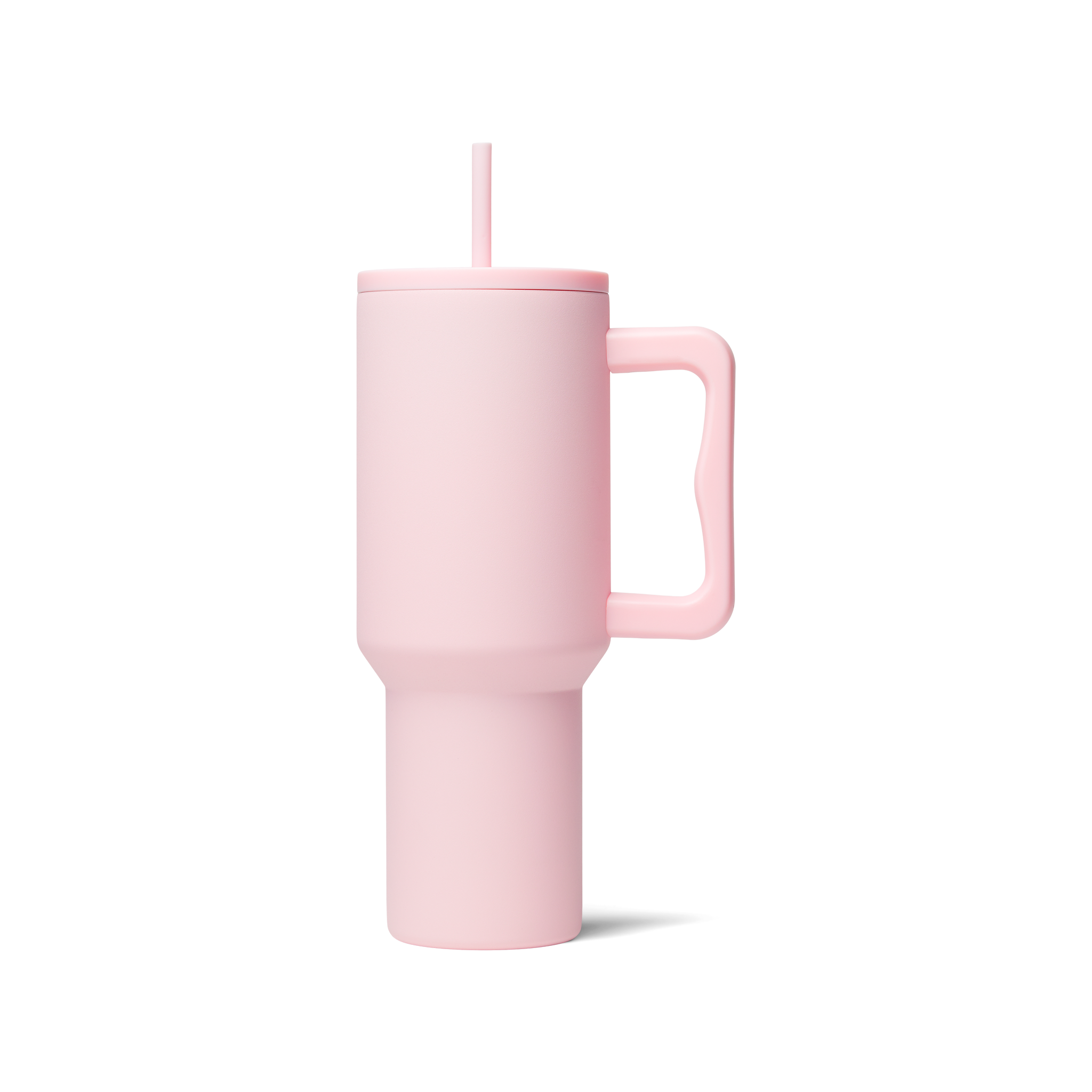 A light pink Mega Tumbler 40 oz with a new lid and a straw.