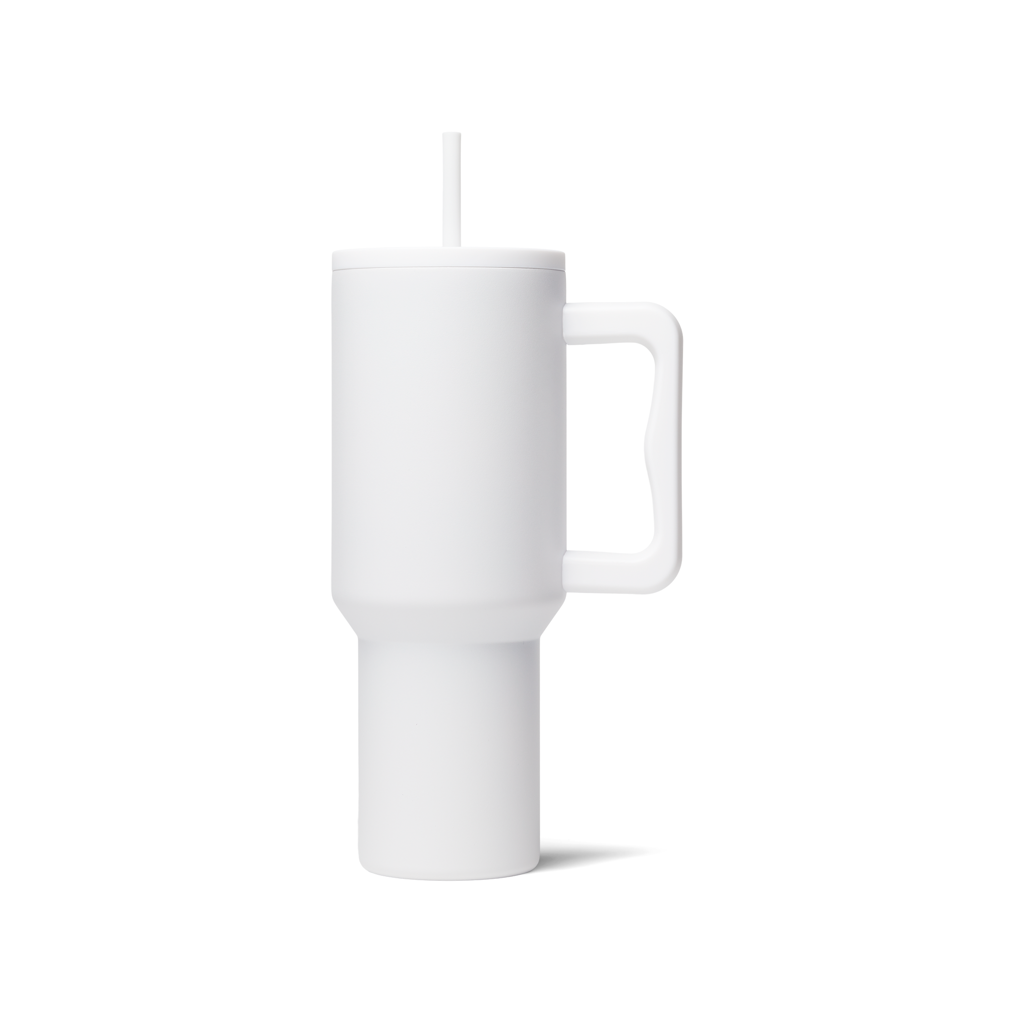 A white Mega Tumbler 40 oz with a new lid and a straw.