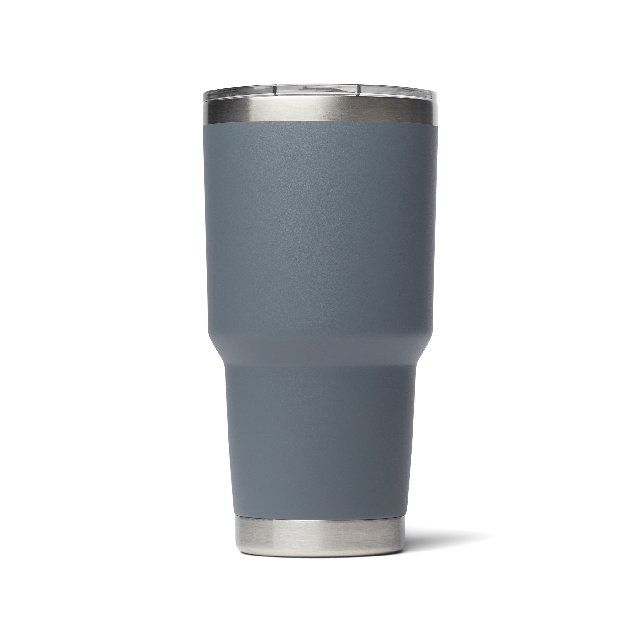 A grey 30 oz tumbler with magnetic slider lid. Stainless steel.