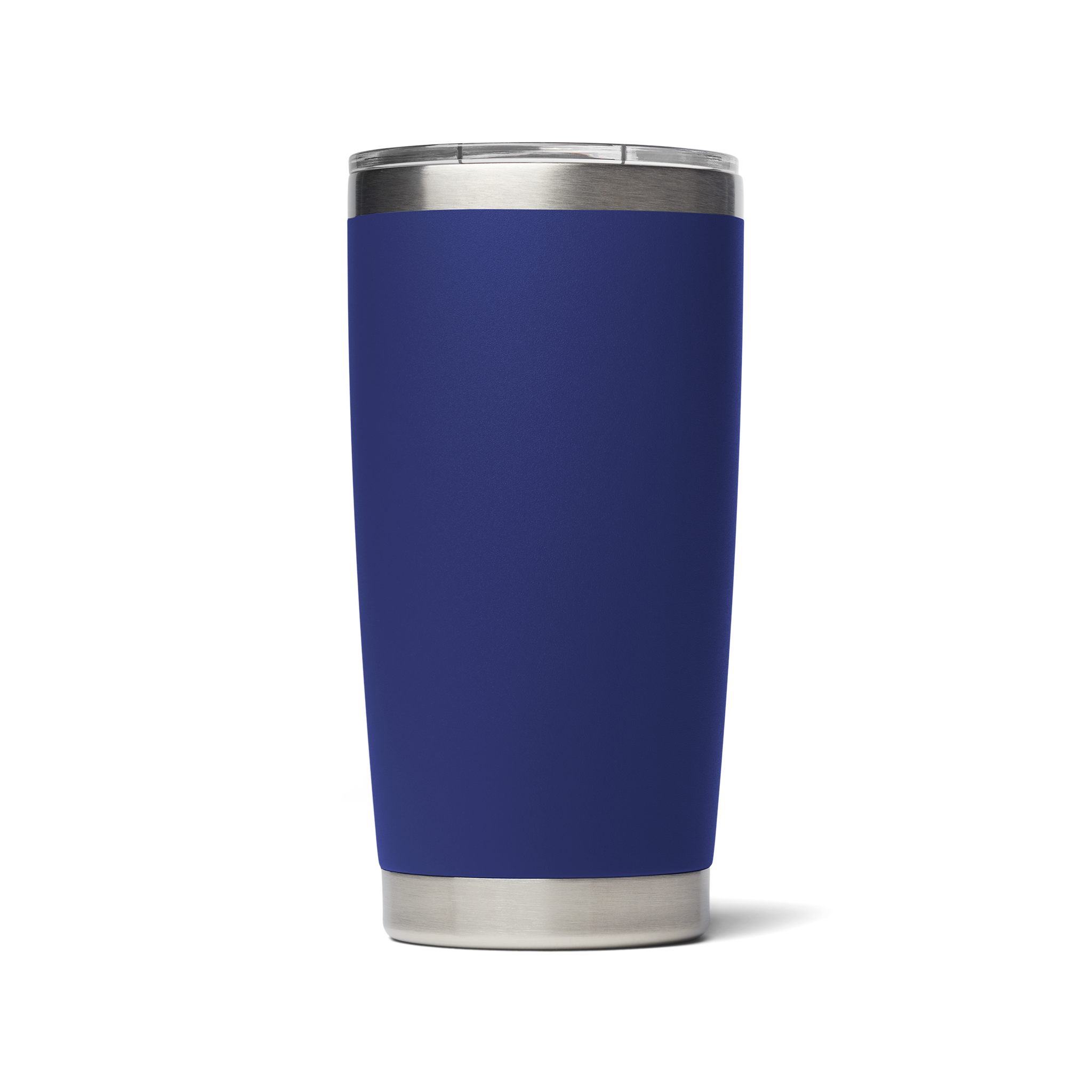 A blue 20 oz tumbler with magnetic slider lid. Stainless steel.