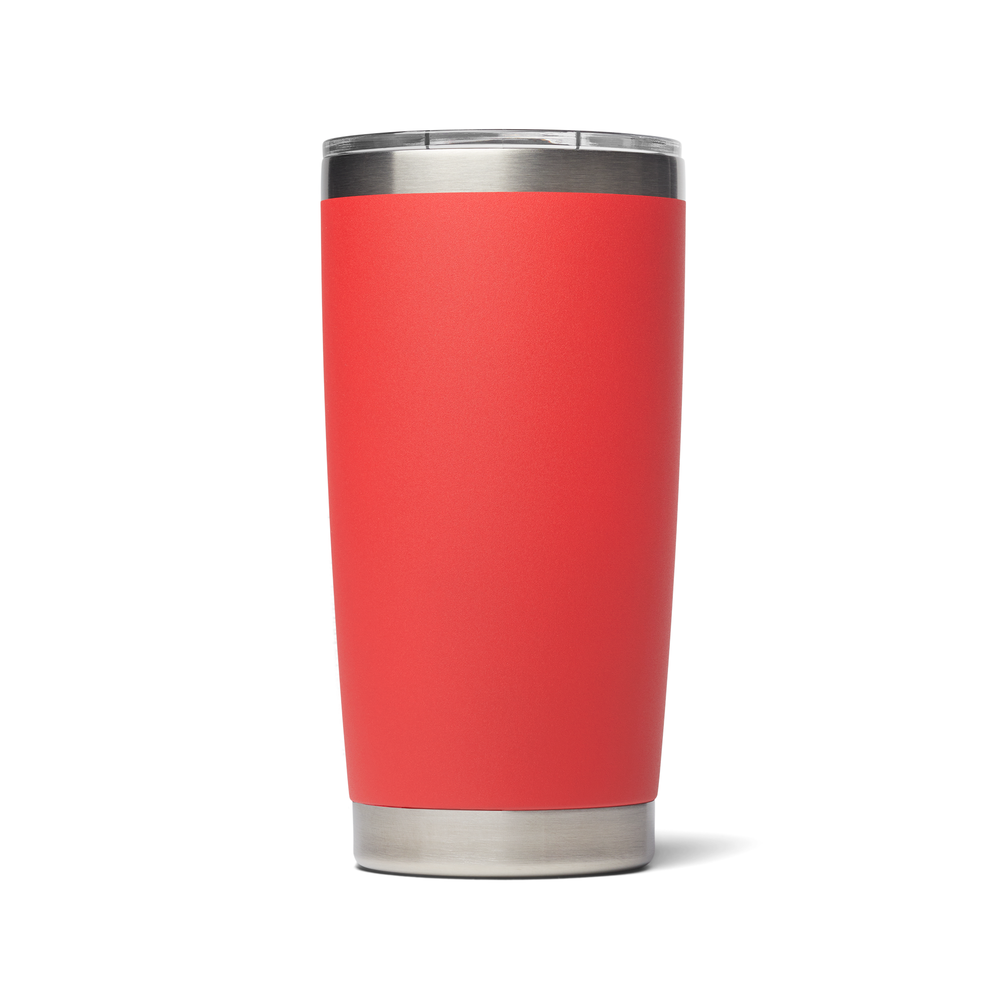 A red 20 oz tumbler with magnetic slider lid. Stainless steel.